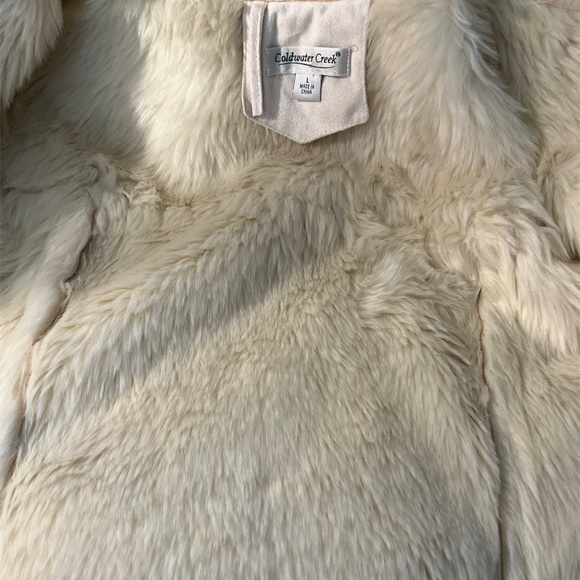 ColdWater Creek  - Cream Micro Fiber /Fur Jacket - Size L - Picture 6 of 8